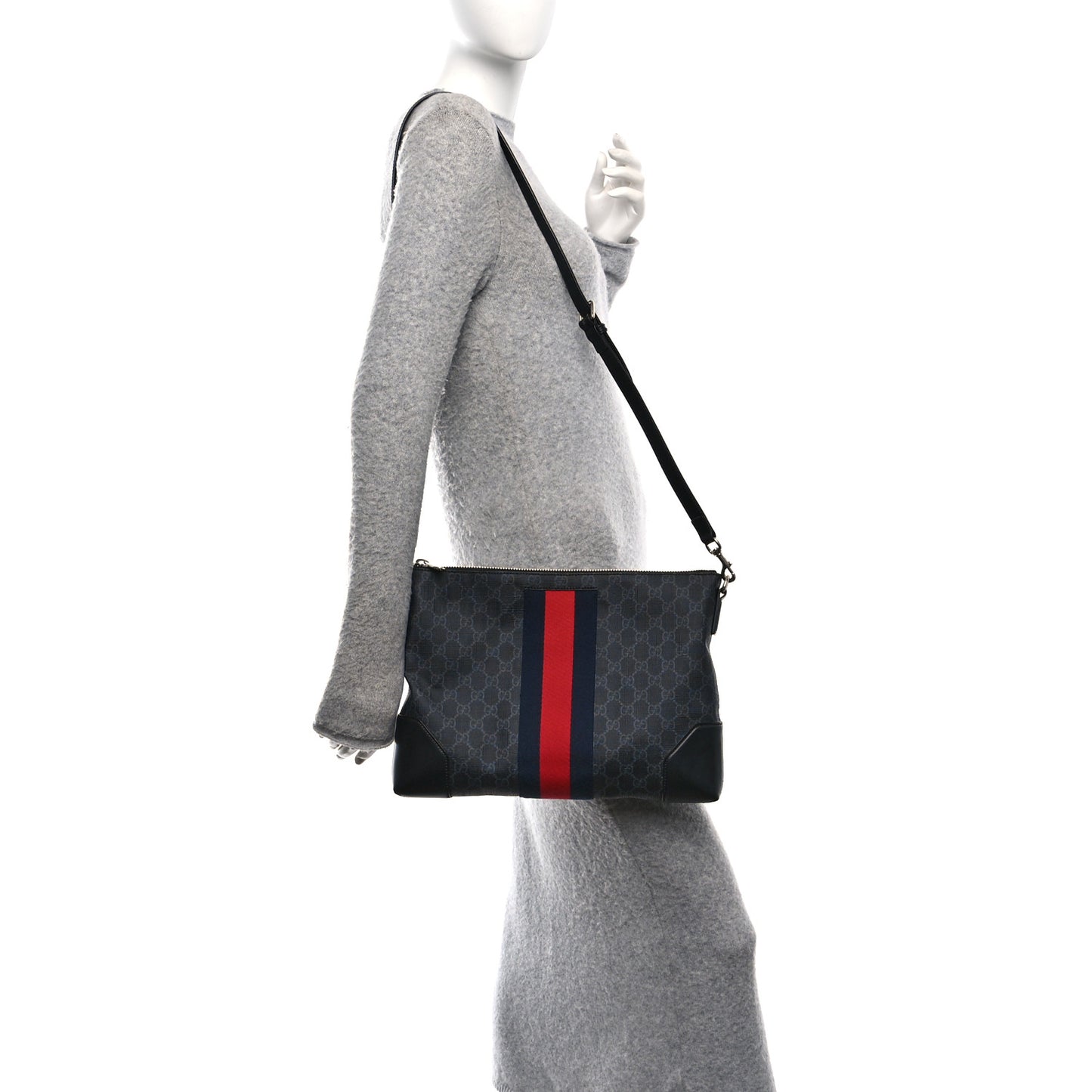 Soft GG Supreme Monogram Appia Calfskin Web East West Messenger Bag Black Grey