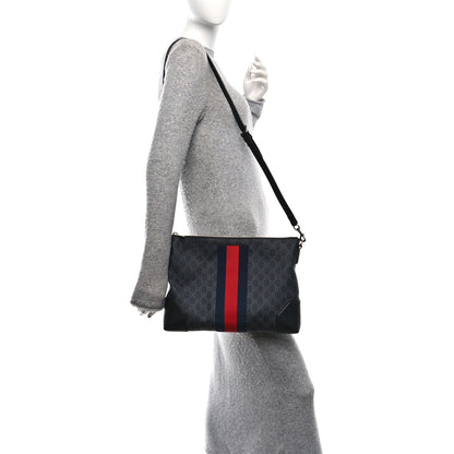 Gucci Soft GG Supreme Monogram Appia Calfskin Web East West Messenger Bag Black Grey 2 of 11