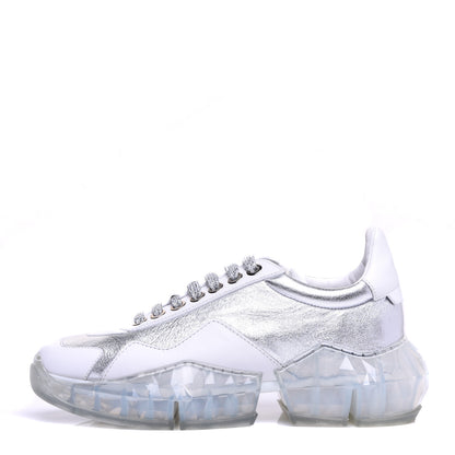 Jimmy Choo Metallic Calfskin Womens Diamond F Low Top Sneaker 38 White Silver 1 of 10