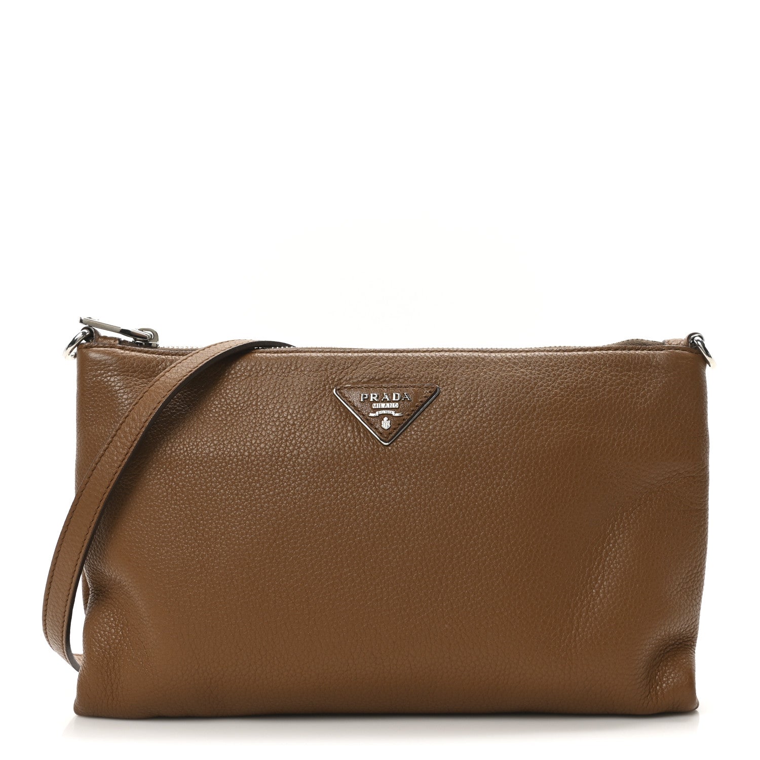 Prada Vitello Daino Zippered Crossbody Bag Brandy 1 of 9