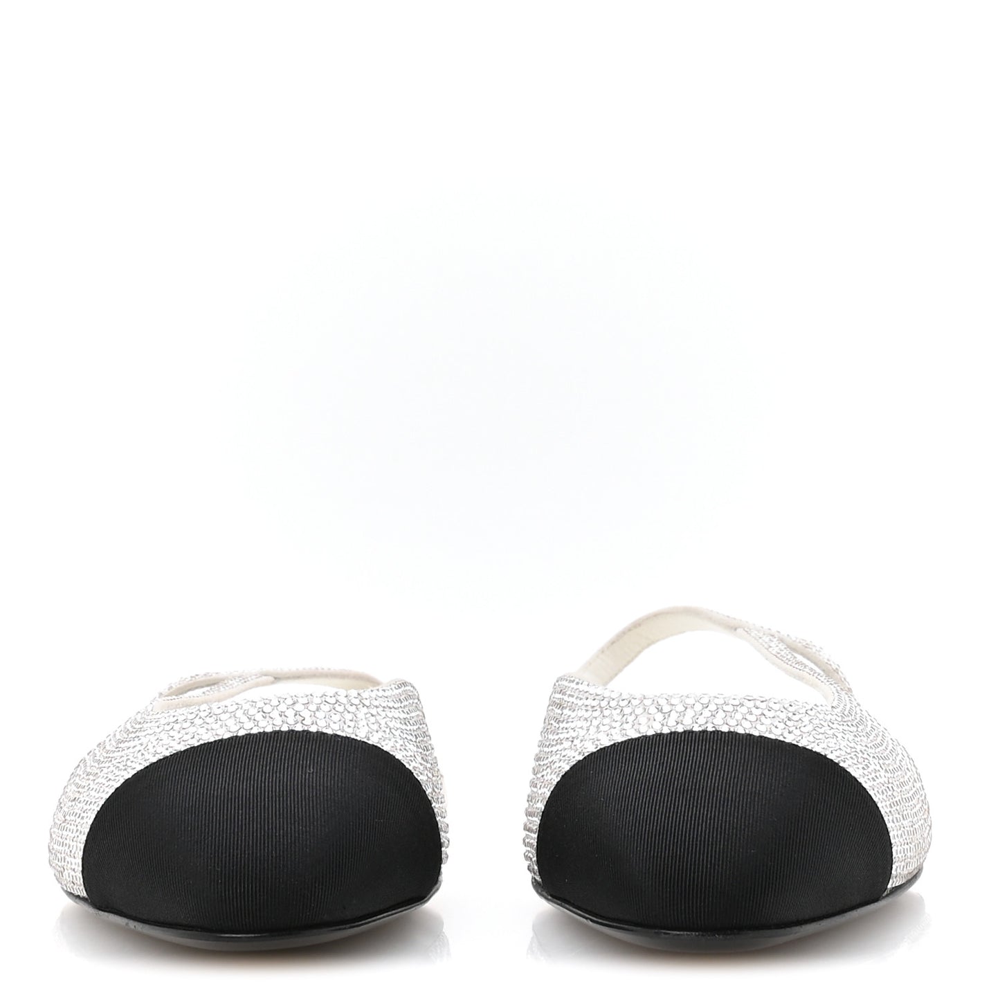Strass Grosgrain Cap Toe CC Slingback Flats 36.5 Silver Black