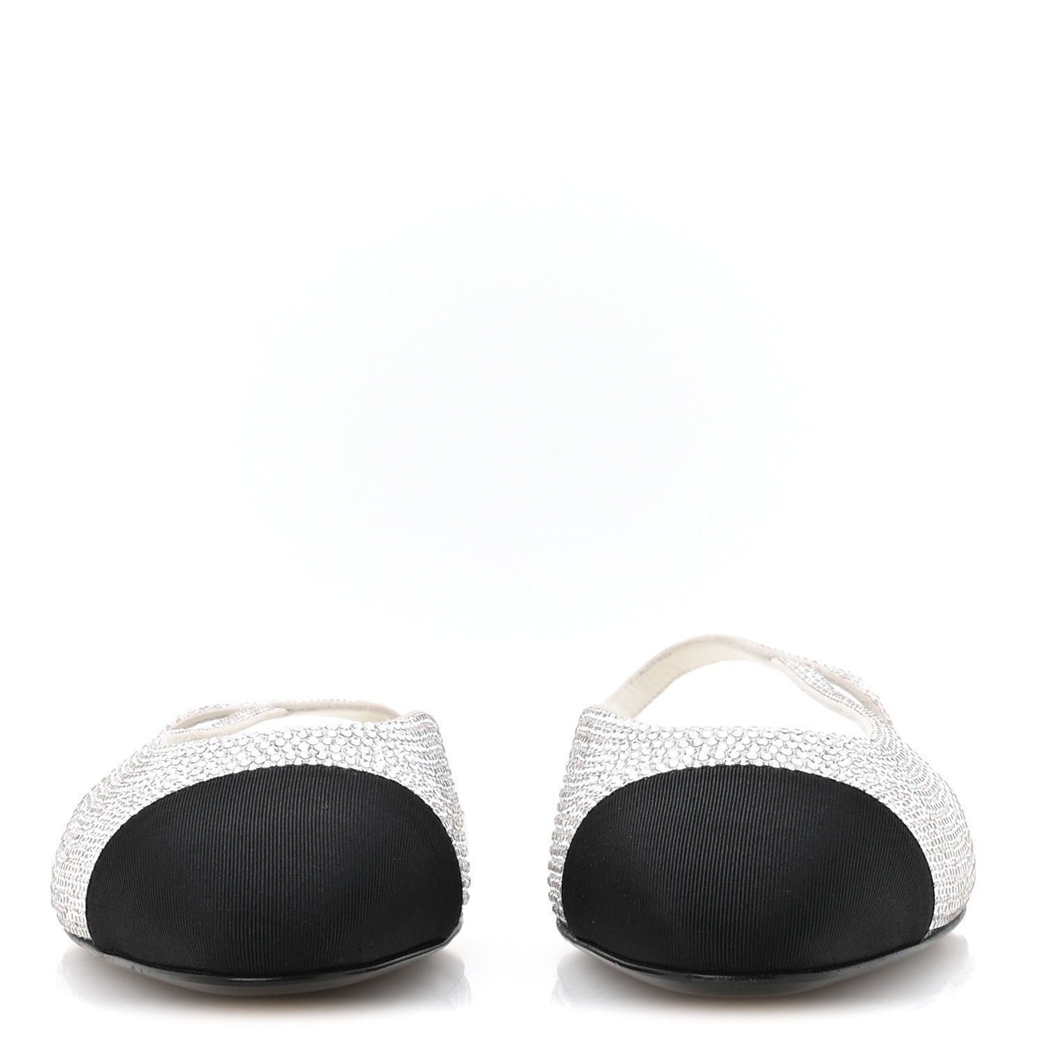 Chanel Strass Grosgrain Cap Toe CC Slingback Flats 36.5 Silver Black 3 of 8