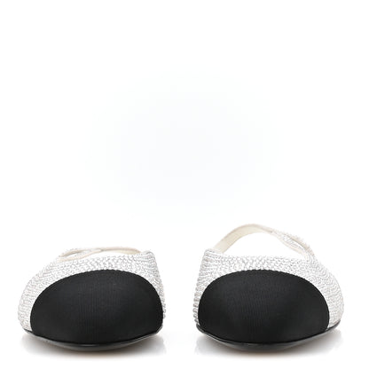 Chanel Strass Grosgrain Cap Toe CC Slingback Flats 36.5 Silver Black 3 of 8