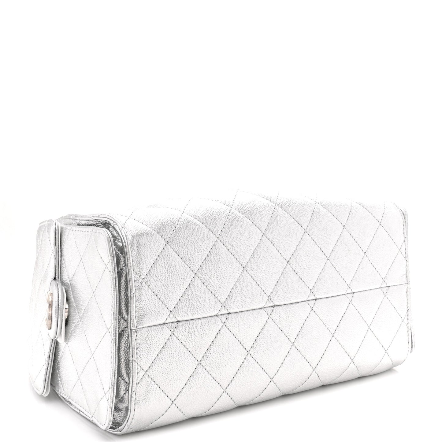 Metallic Caviar Quilted Small Chanel 25 Handbag Silver