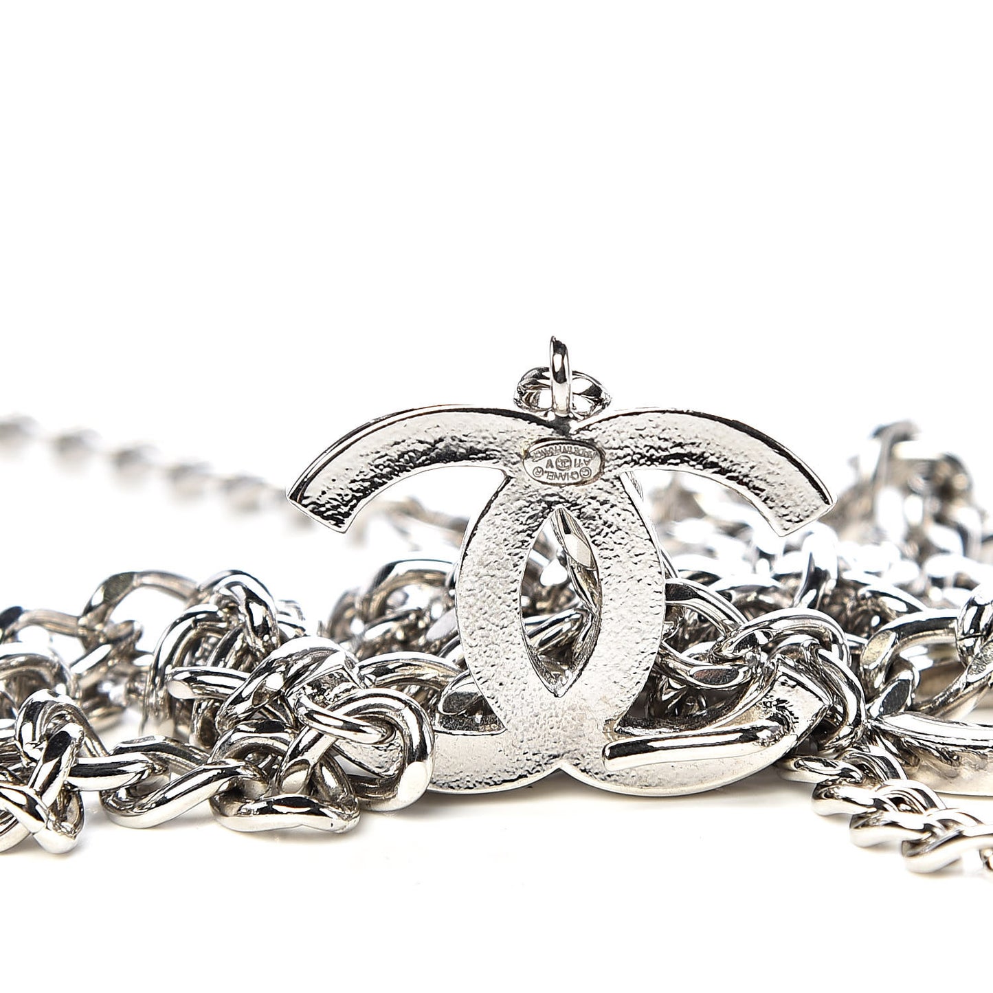Enamel CC Chain Logo Belt Silver White