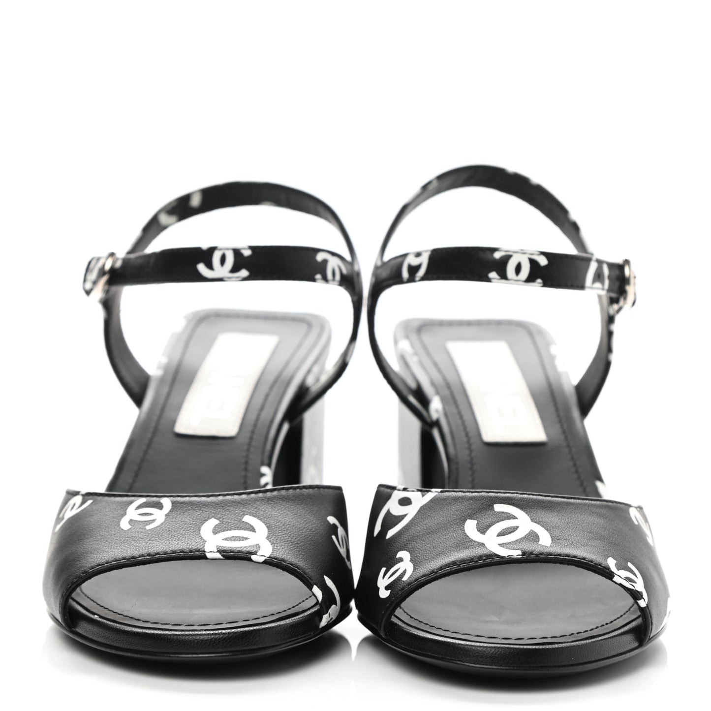 Printed Lambskin CC Sandals 36 Black White