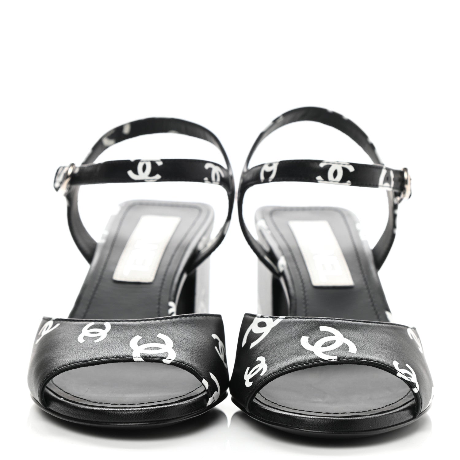 Chanel Printed Lambskin CC Sandals 36 Black White 2 of 10