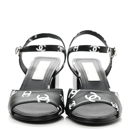 Chanel Printed Lambskin CC Sandals 36 Black White 2 of 10