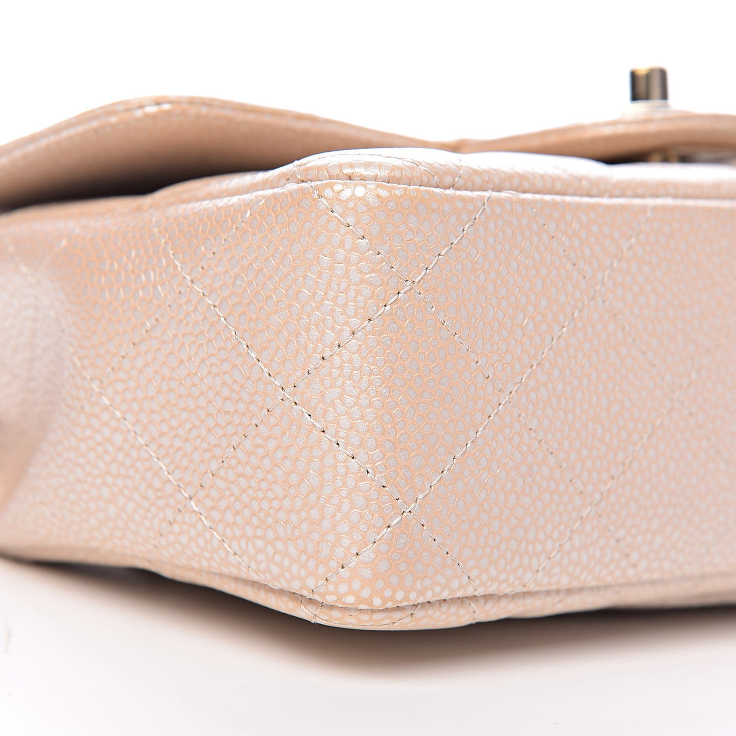 Pearly Caviar Quilted Mini Rectangular Flap Beige