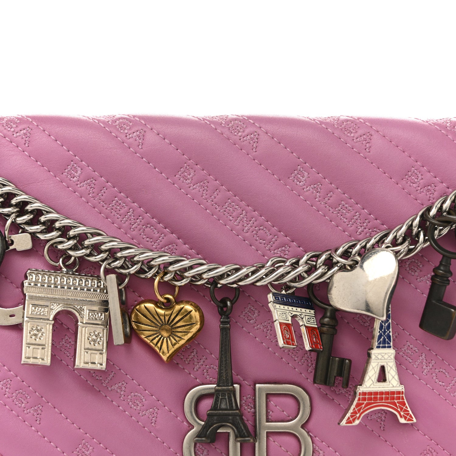 Balenciaga Calfskin Logo Matelasse M BB Chain Shoulder Bag Pink