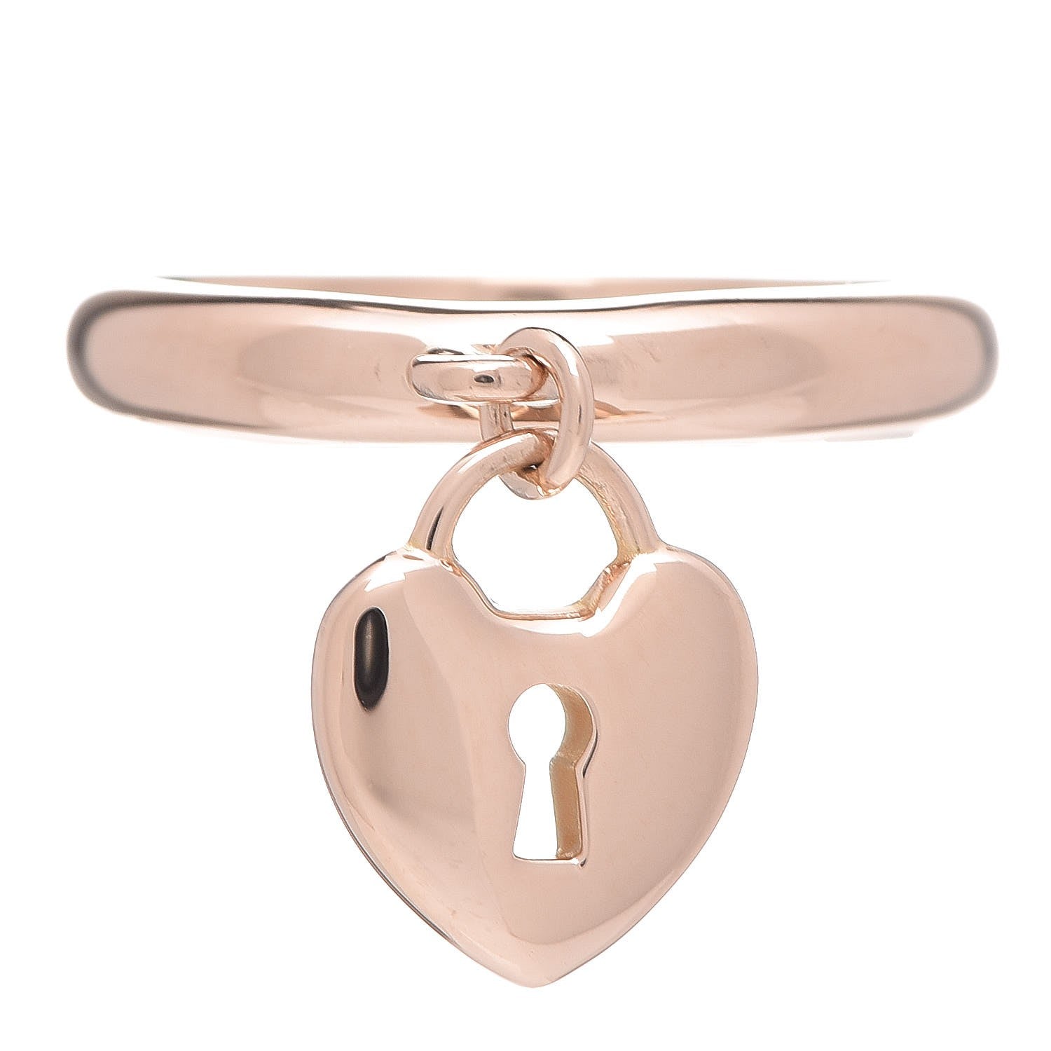 Tiffany 18K Rose Gold Heart Lock Charm Ring 50 5.25 1 of 5