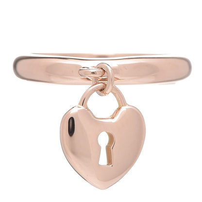Tiffany 18K Rose Gold Heart Lock Charm Ring 50 5.25 1 of 5