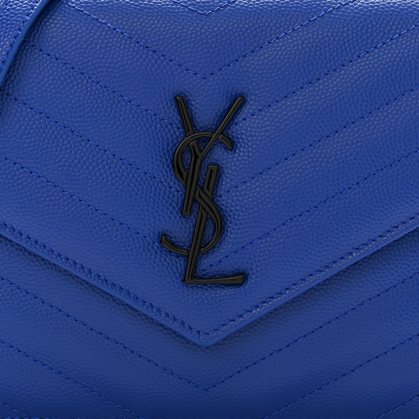 Grain De Poudre Matelasse Chevron Monogram Envelope Chain Wallet Blue Majorelle