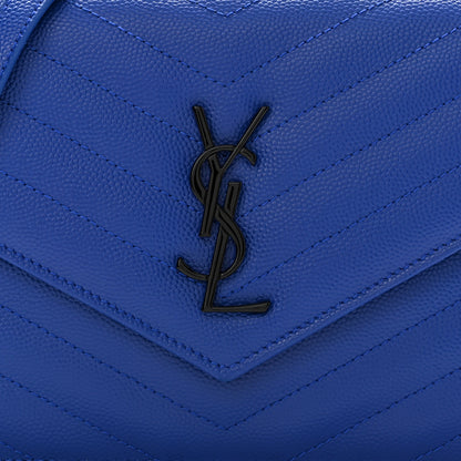 Saint Laurent Grain De Poudre Matelasse Chevron Monogram Envelope Chain Wallet Blue Majorelle 7 of 10