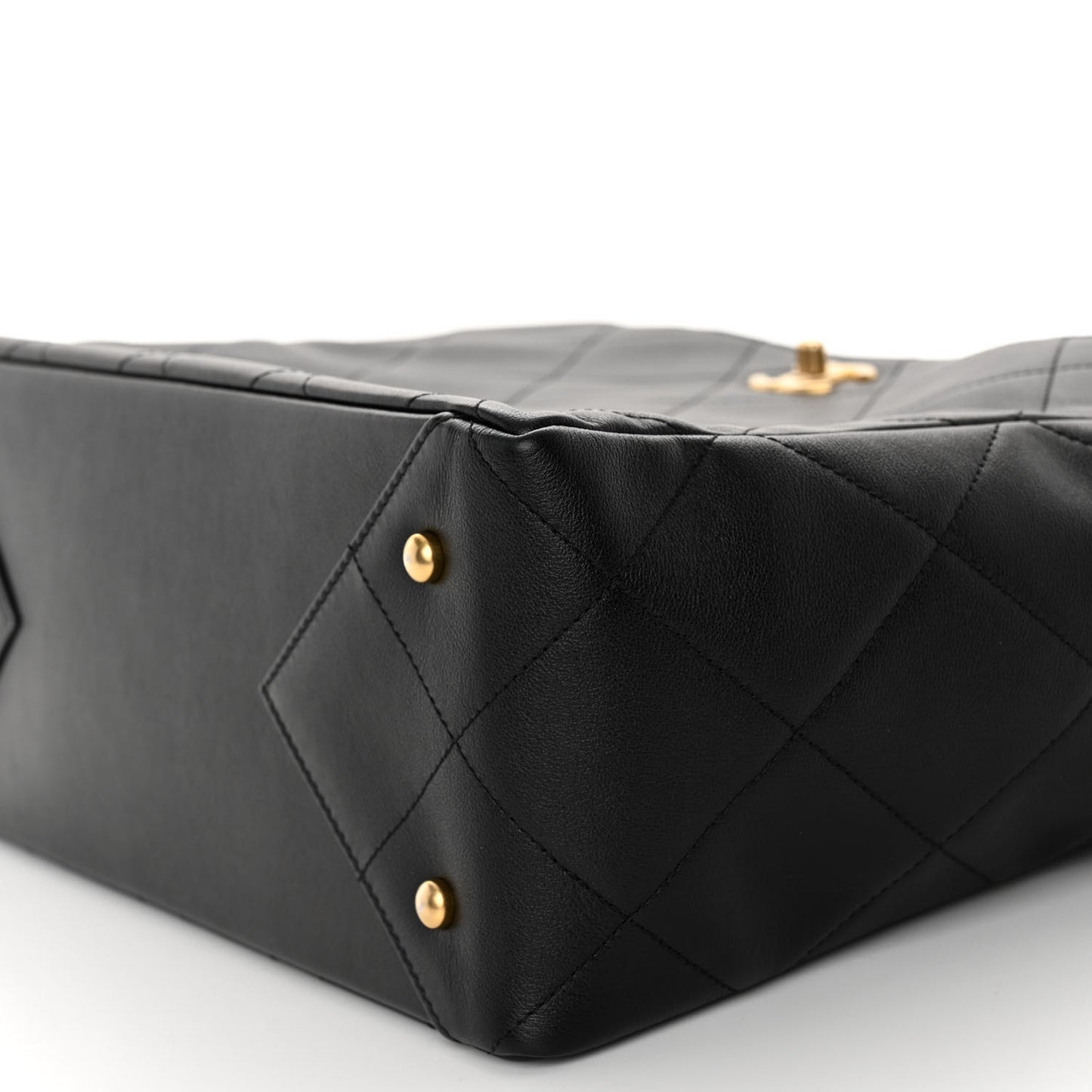 Calfskin Quilted Chain Shopping Tote Black Black