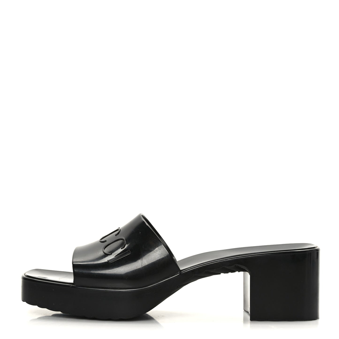 Rubber Gucci Logo Womens Platform 20/60mm Slide Sandals 38 Black