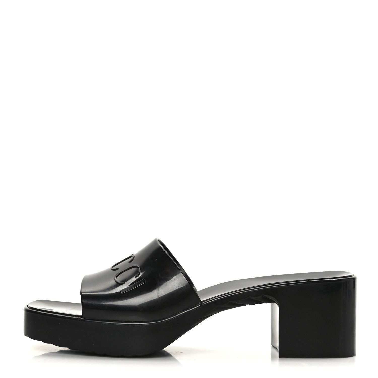Gucci Rubber Gucci Logo Womens Platform 20/60mm Slide Sandals 38 Black 1 of 8