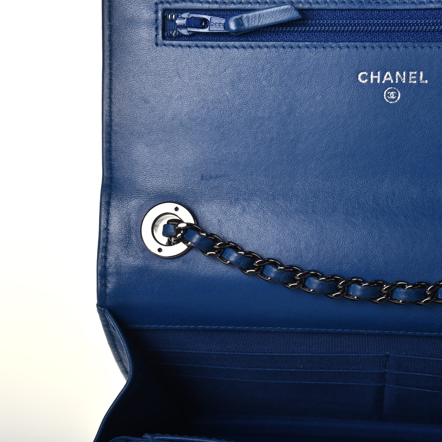 Chanel Lambskin Quilted Trendy CC Wallet On Chain WOC Blue 10 of 16