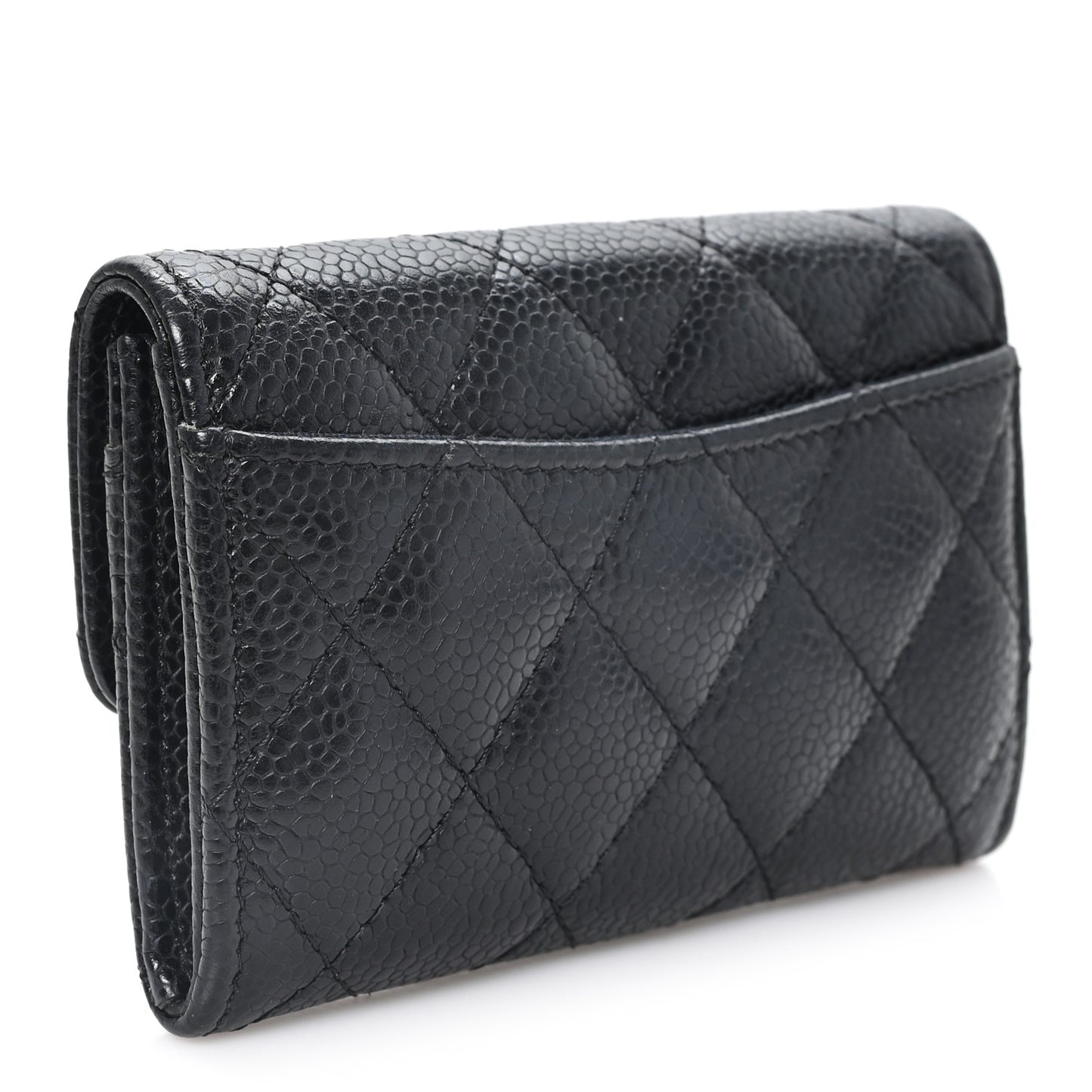 Caviar Quilted Flap Card Holder Wallet Black