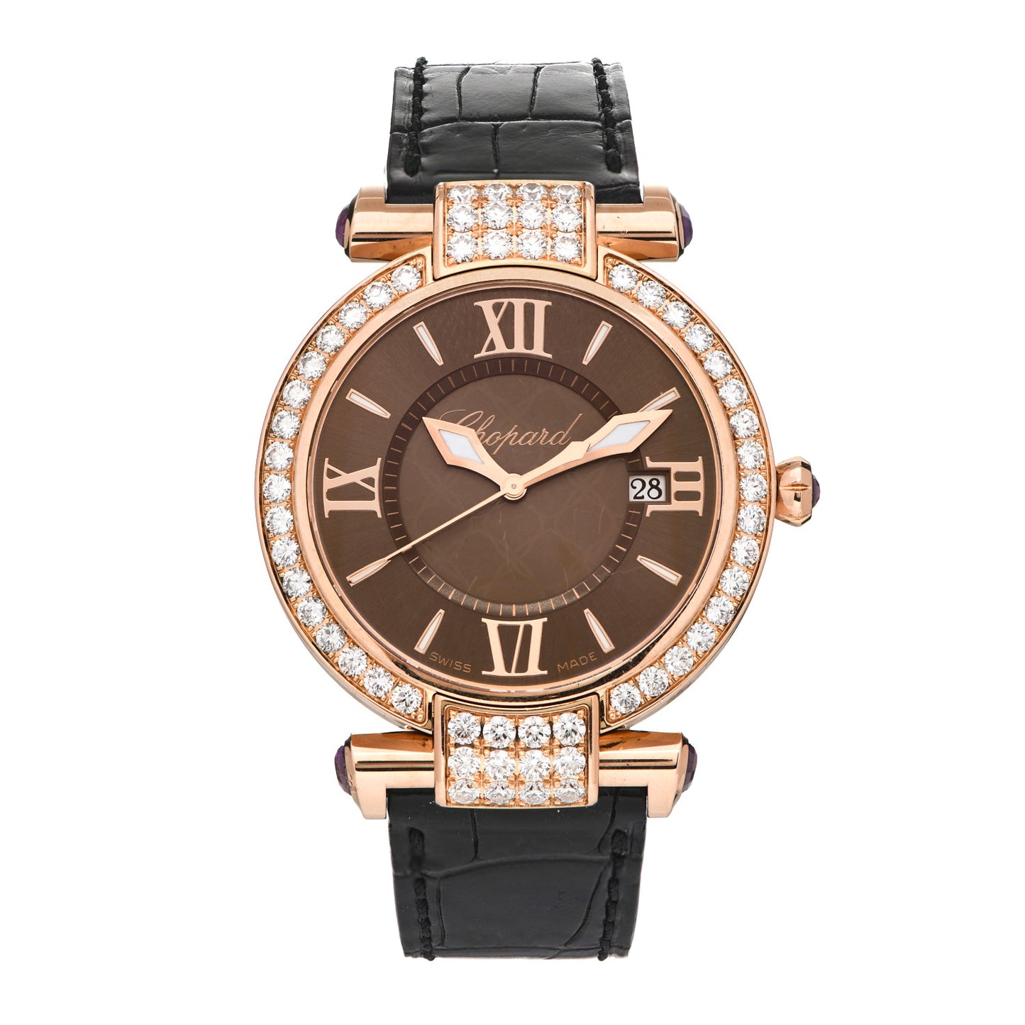 18K Rose Gold Alligator Diamond Bezel 36mm Imperiale Quartz Watch Brown