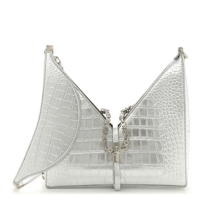 Givenchy Metallic Calfskin Croc Embossed Small Cut Out Shoulder Bag Silver 1 of 12
