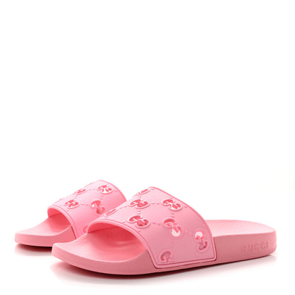 Gucci Rubber GG Monogram Perforated Womens Slide Sandals 36 Rose Box 3 of 11