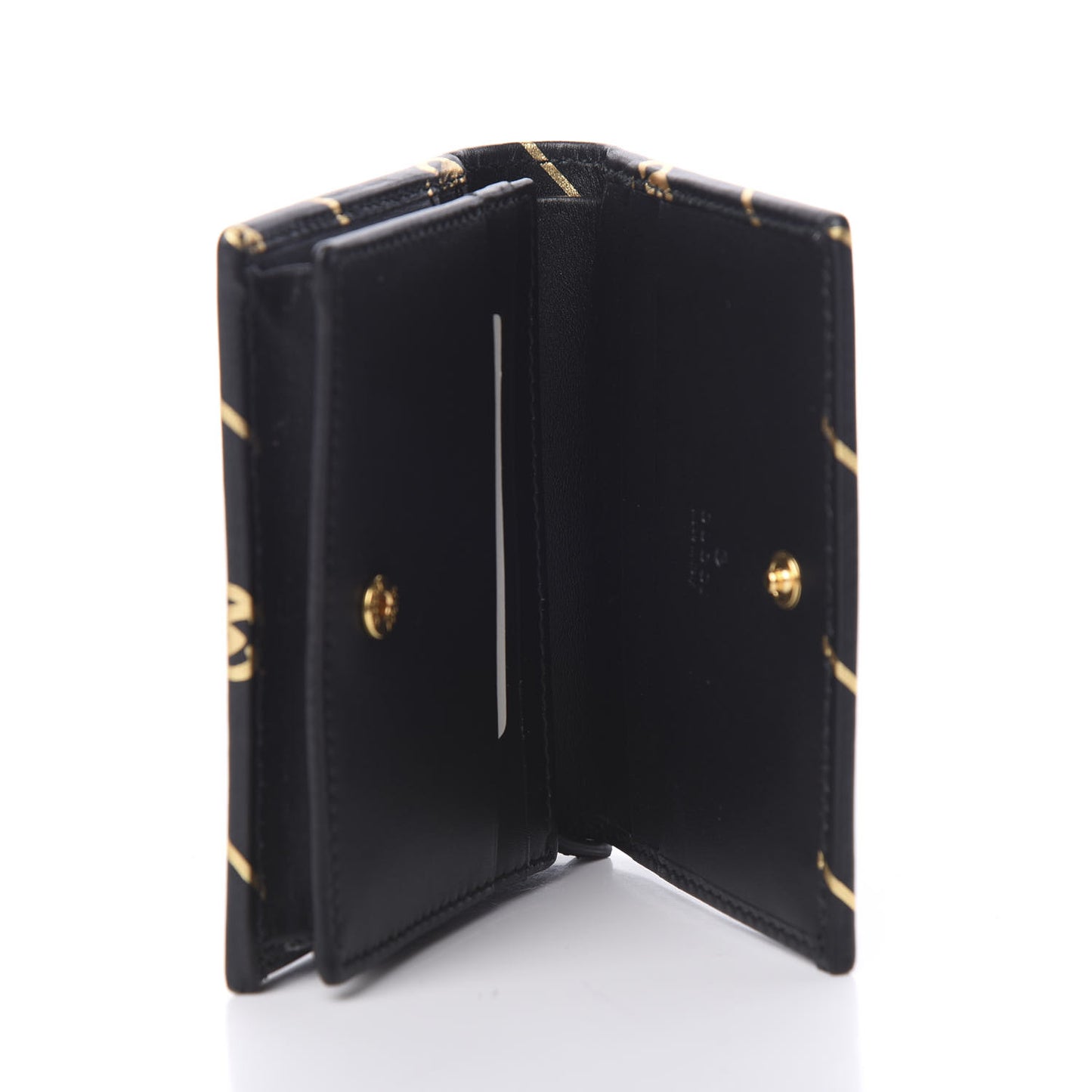 Calfskin Diagonal GG Card Case Black Gold