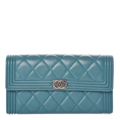 Chanel Lambskin Quilted Boy Flap Wallet Turquoise 1 of 10