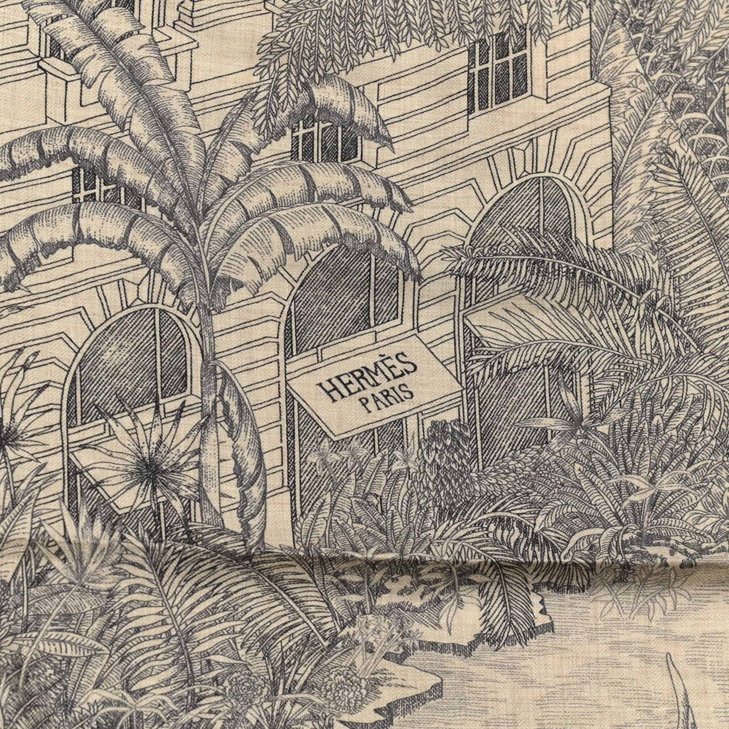 Hermes Cashmere Silk Faubourg Tropical Shawl 140 Naturel Gris Anthracite 3 of 6