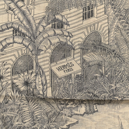 Hermes Cashmere Silk Faubourg Tropical Shawl 140 Naturel Gris Anthracite 3 of 6