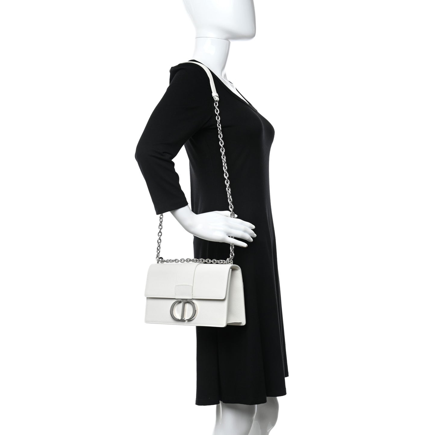 Grained Calfskin 30 Montaigne Chain Flap Bag White