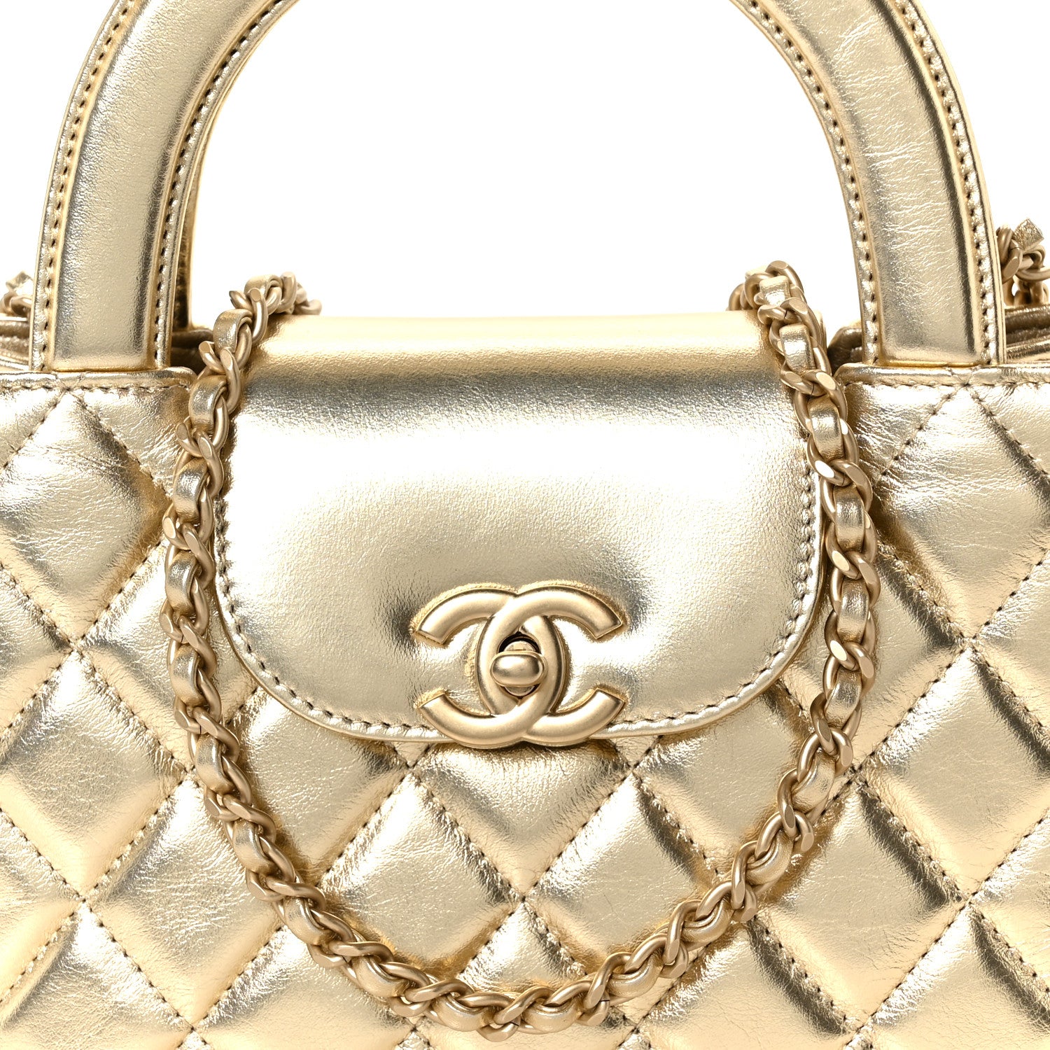 Chanel Metallic Shiny Aged Calfskin Quilted Nano Kelly Shopper