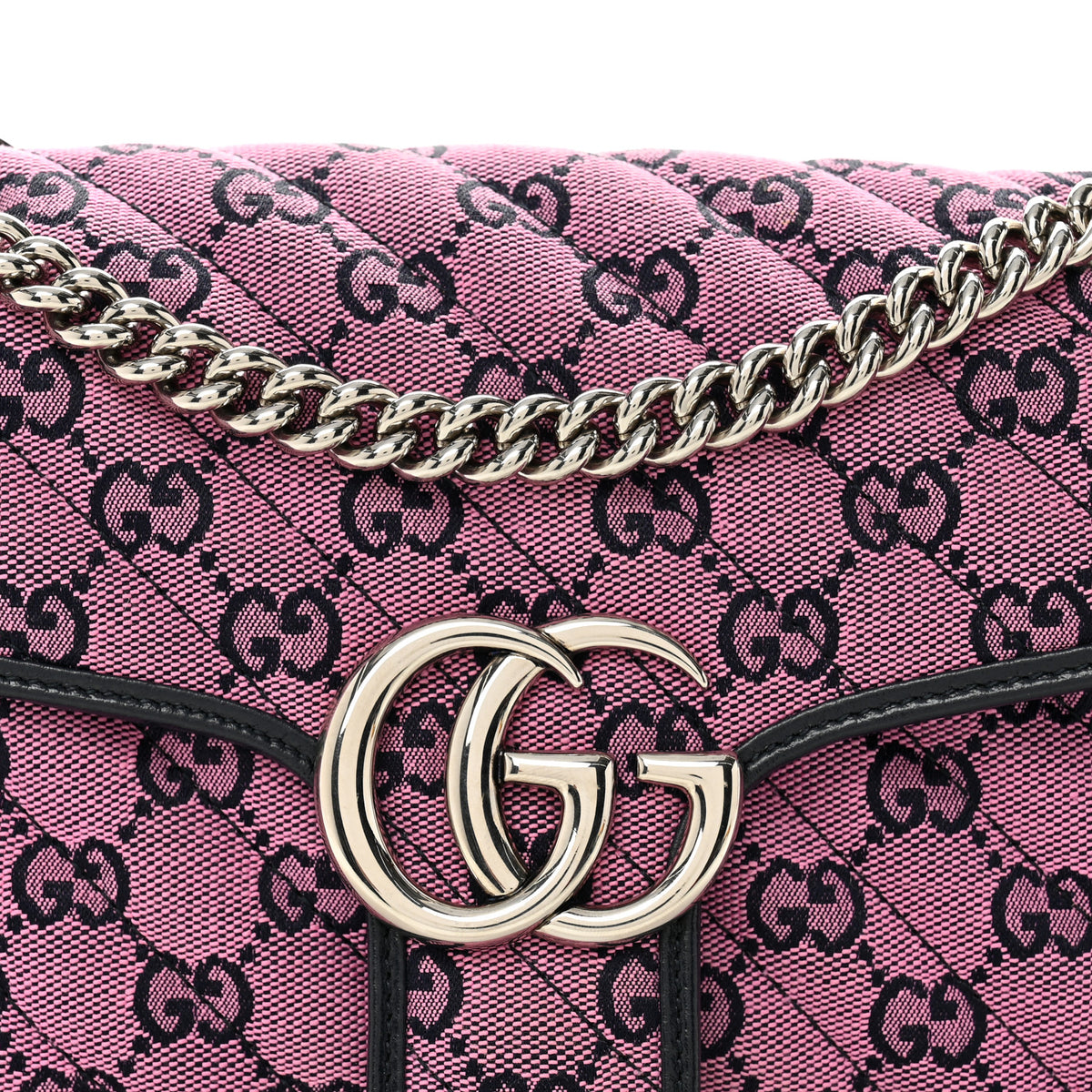Gucci Monogram Multicolor Matelasse Diagonal Small GG Marmont Shoulder Bag Pink Blue 8 of 10