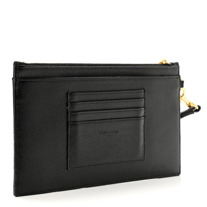 Saint Laurent Grain De Poudre Chevron Monogram Large Bill Pouch Black 3 of 7