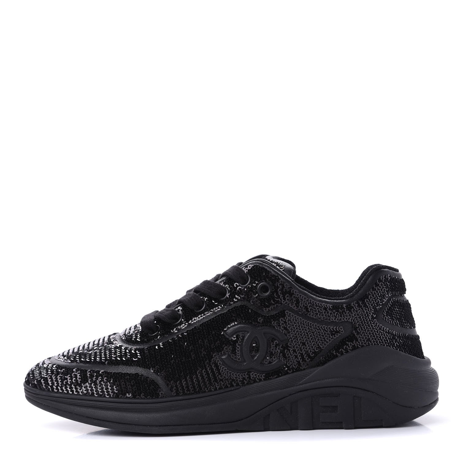 Chanel Sequin CC Sneakers 38.5 Black 1 of 10