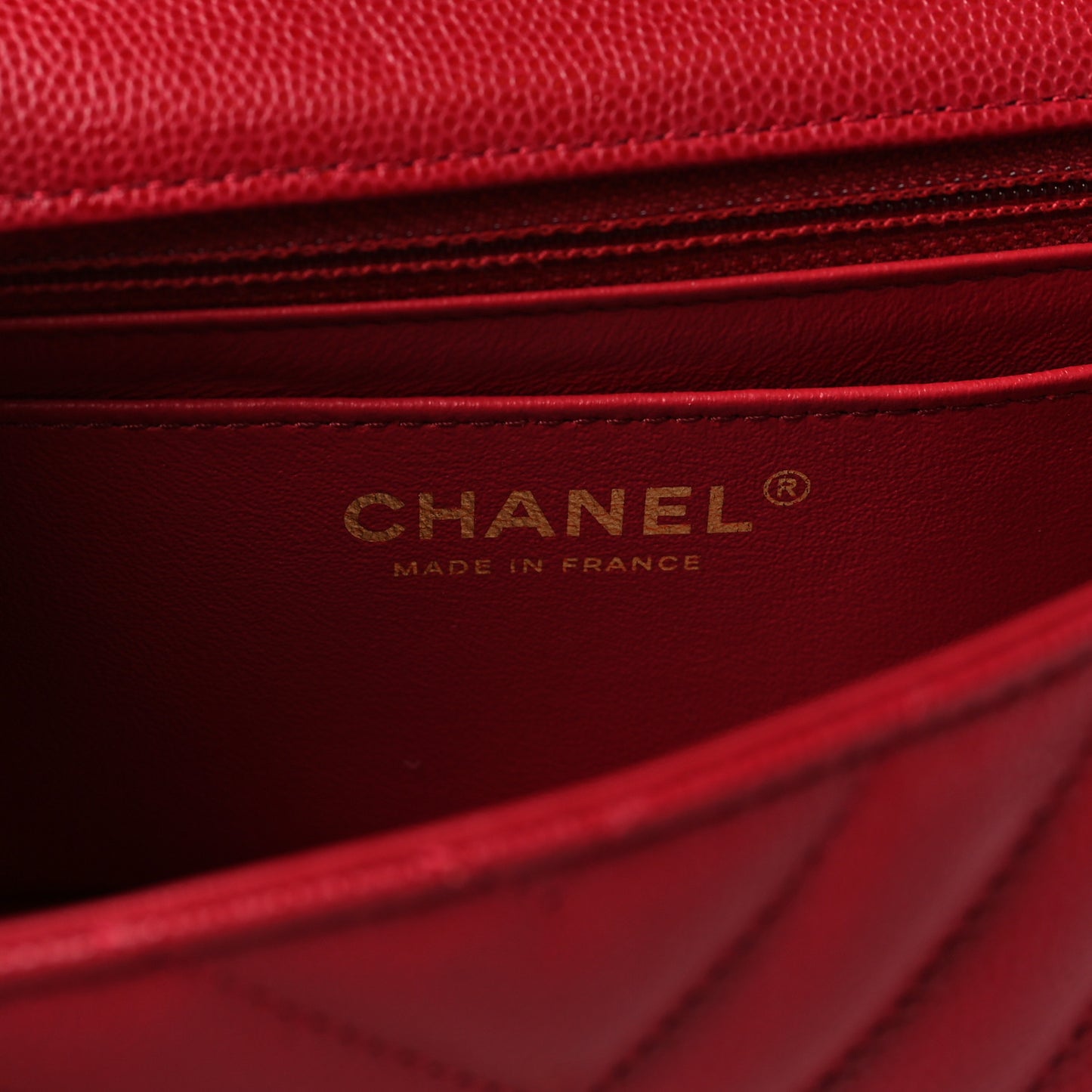 Caviar Chevron Quilted Mini Rectangular Flap Dark Red