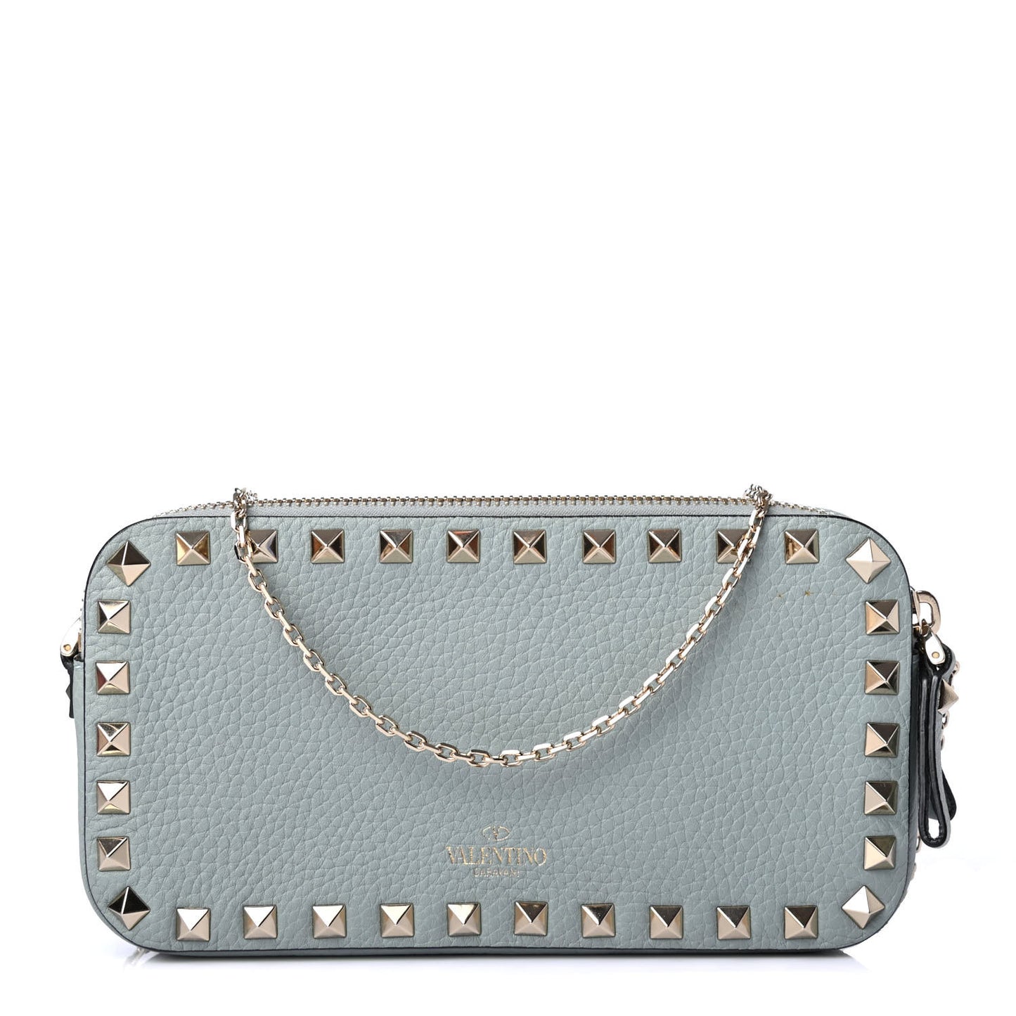 Pebbled Calfskin Rockstud Double Zip Camera Crossbody Bag Nube