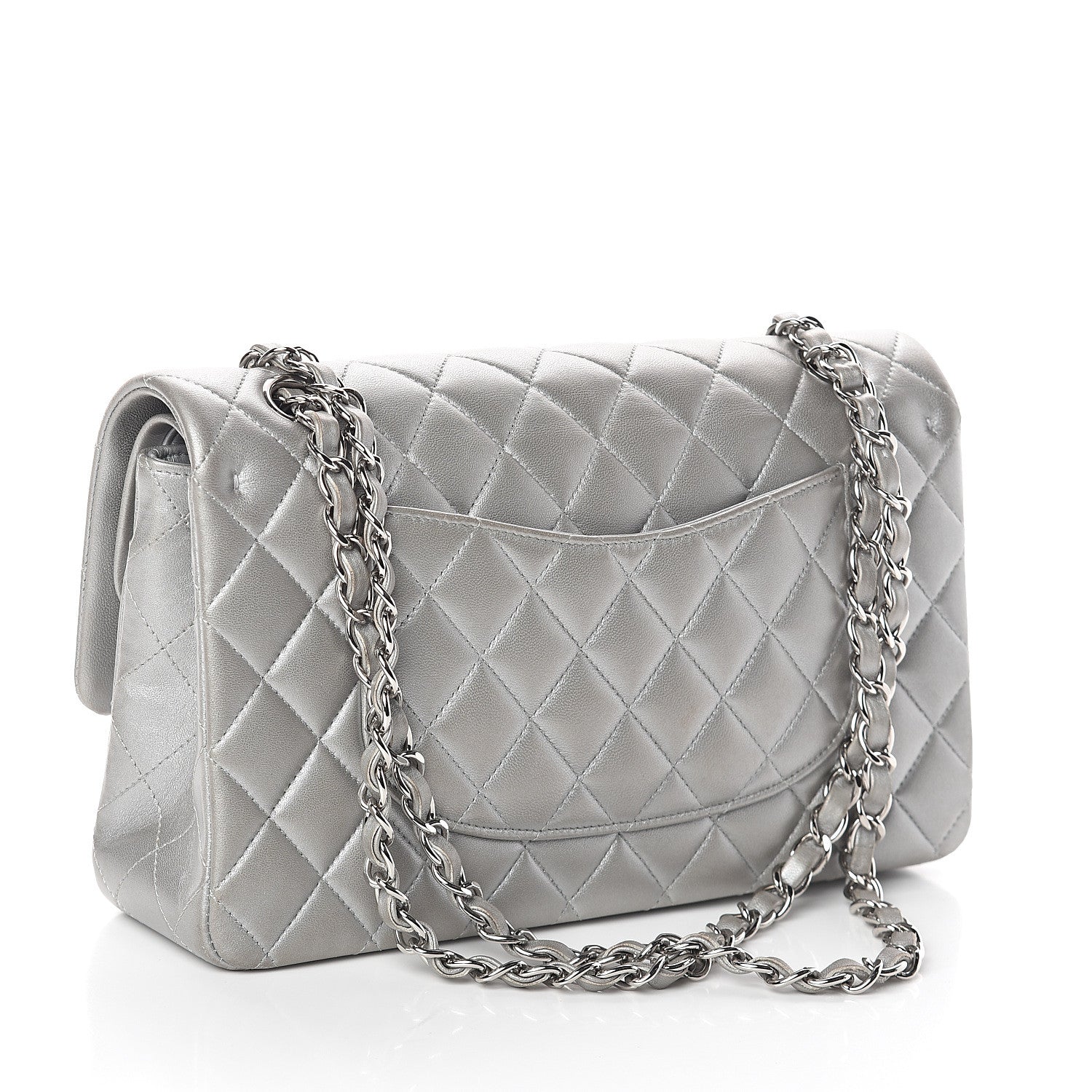 Chanel Metallic Lambskin Quilted Medium Double Flap Silver 2 of 10