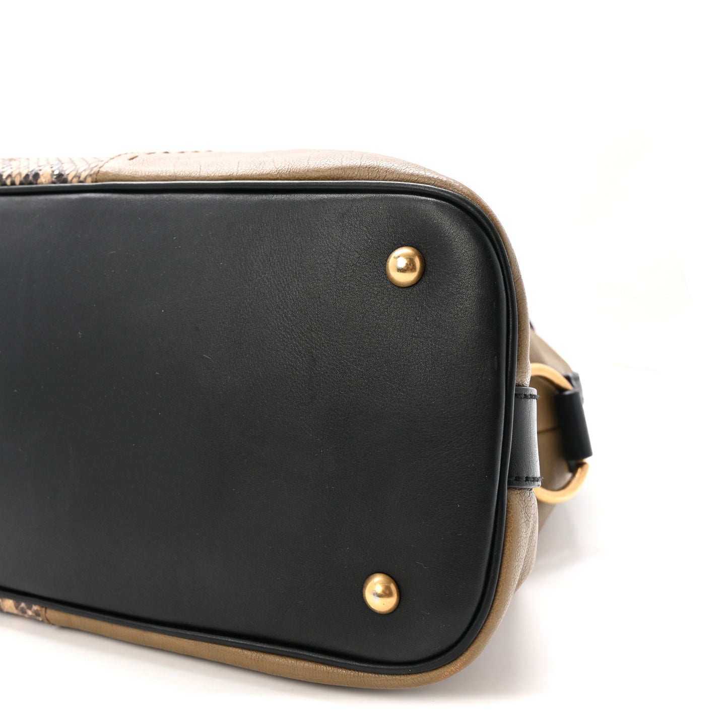 Calfskin Snakeskin Oversized Muse Satchel Black Beige