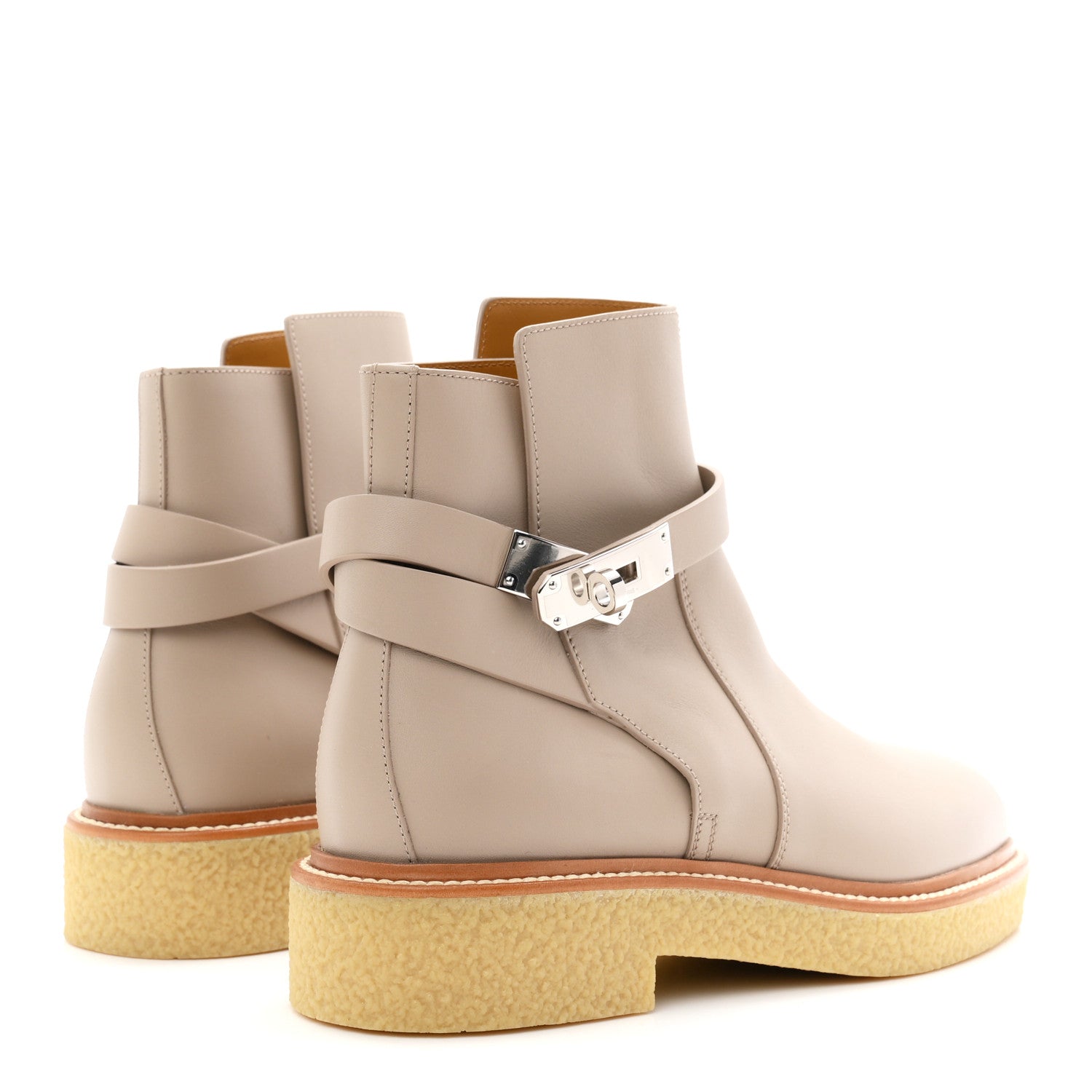 Hermes Calfskin History Ankle Boots 38 Beige Mastic 5 of 9