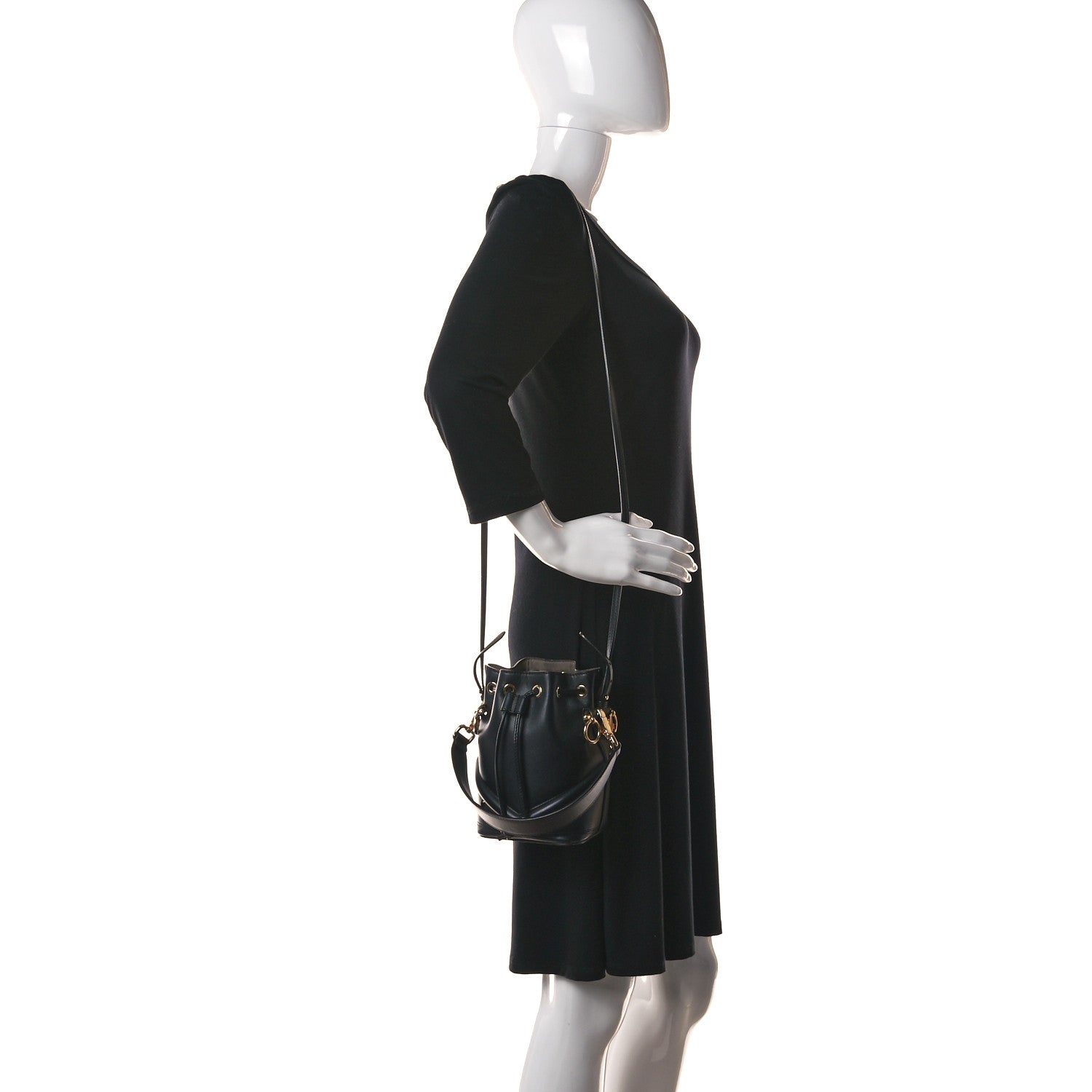 Fendi Vitello Century F is Fendi Eyebrow Monster Eyes Embossed Mini Mon Tresor Bucket Bag Black 2 of 11