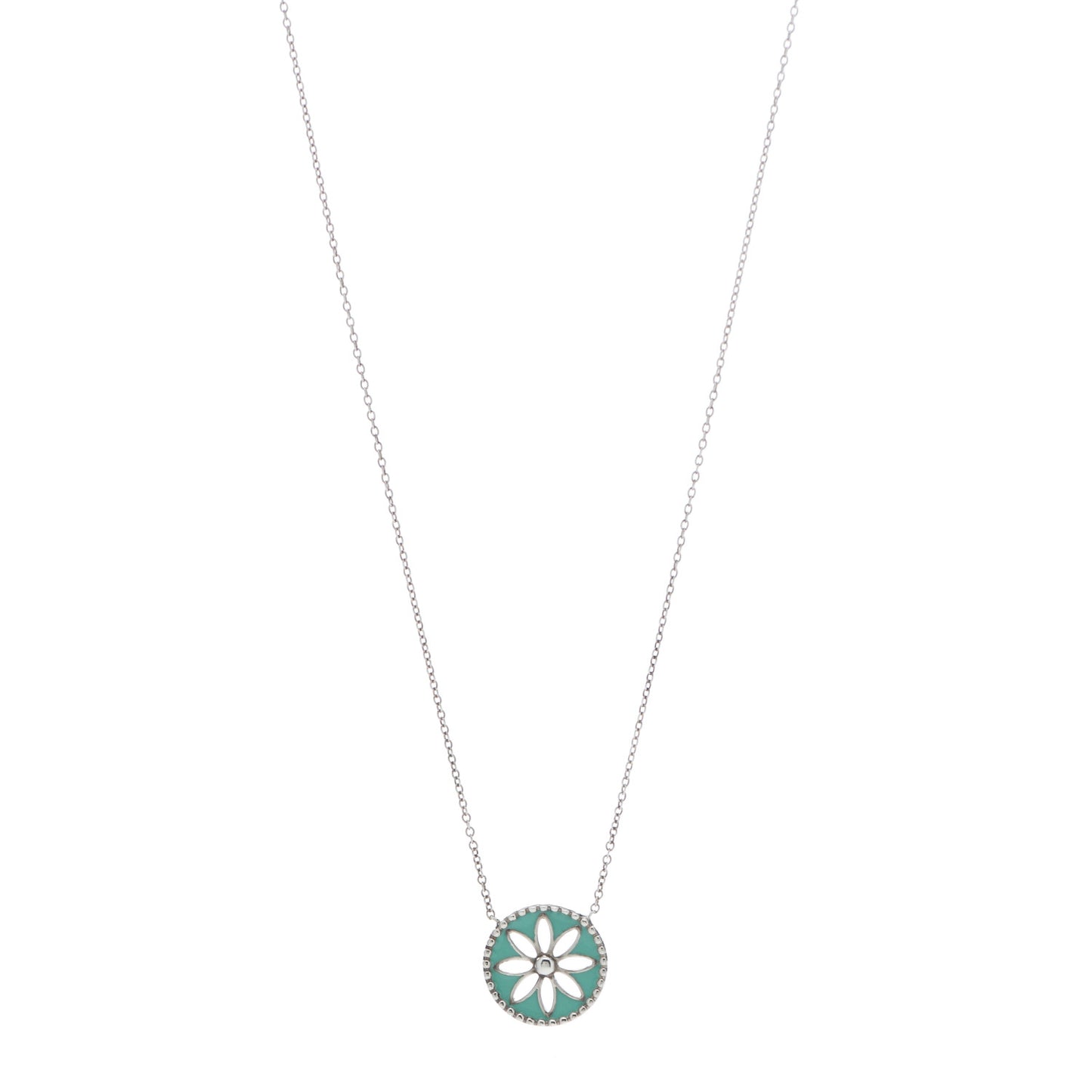 Sterling Silver Enamel Daisy Pendant Necklace Blue