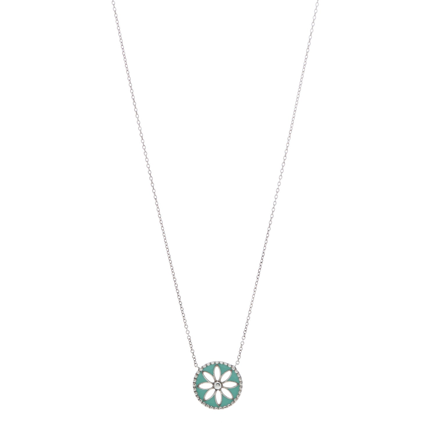 Tiffany Sterling Silver Enamel Daisy Pendant Necklace Blue 1 of 6