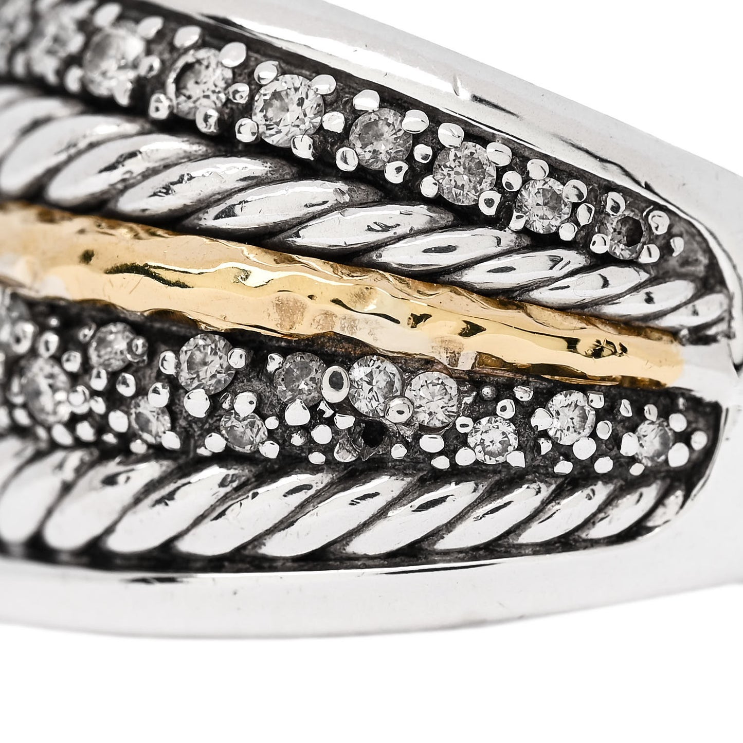Sterling Silver 18K Yellow Gold Diamond Midnight Melange Cable Ring 60/9