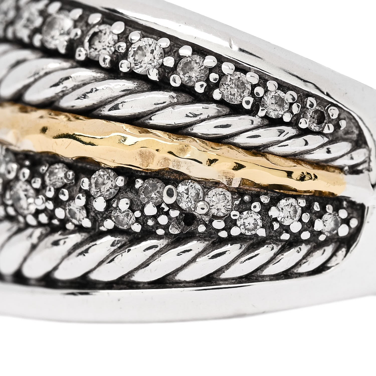 David Yurman Sterling Silver 18K Yellow Gold Diamond Midnight Melange Cable Ring 60/9 5 of 5
