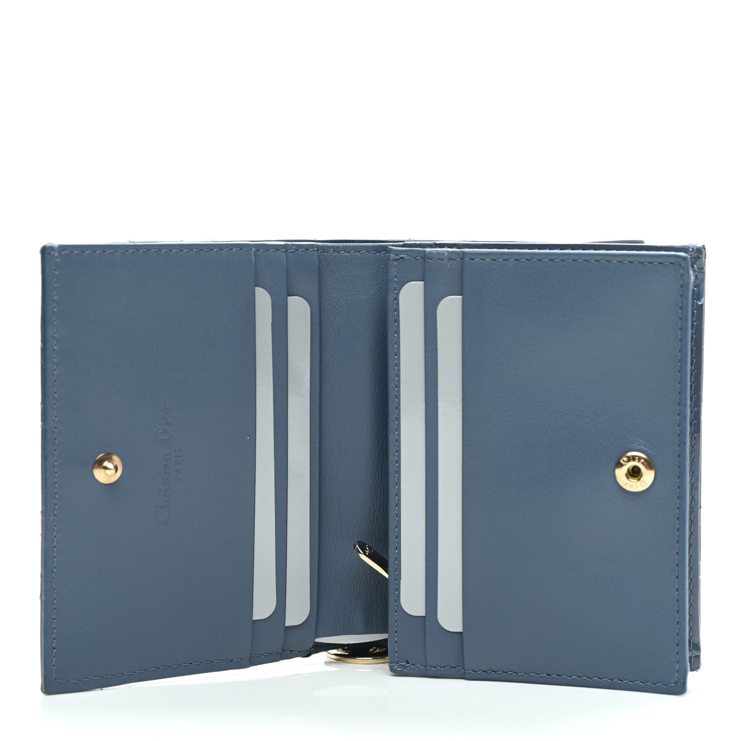 Patent Cannage Mini Lady Dior Wallet Gray Stone