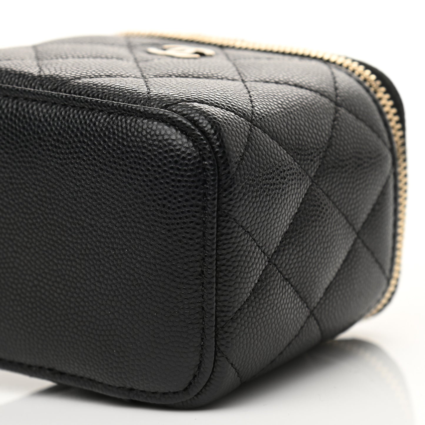 Caviar Quilted Mini Vanity Case With Chain Black
