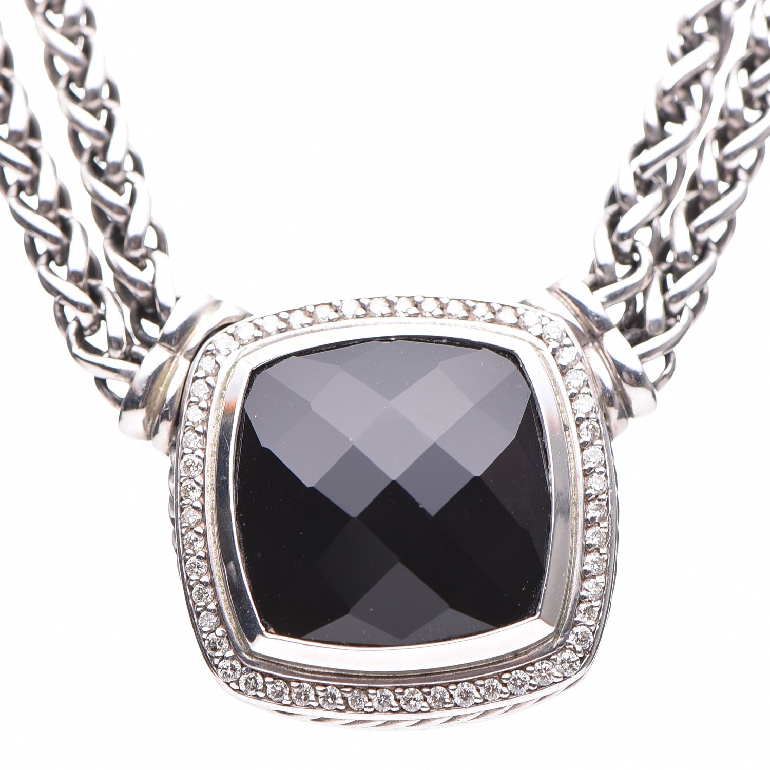 David Yurman Sterling Silver Diamond Black Onyx 19mm Albion Double Wheat Chain Necklace 12 of 15