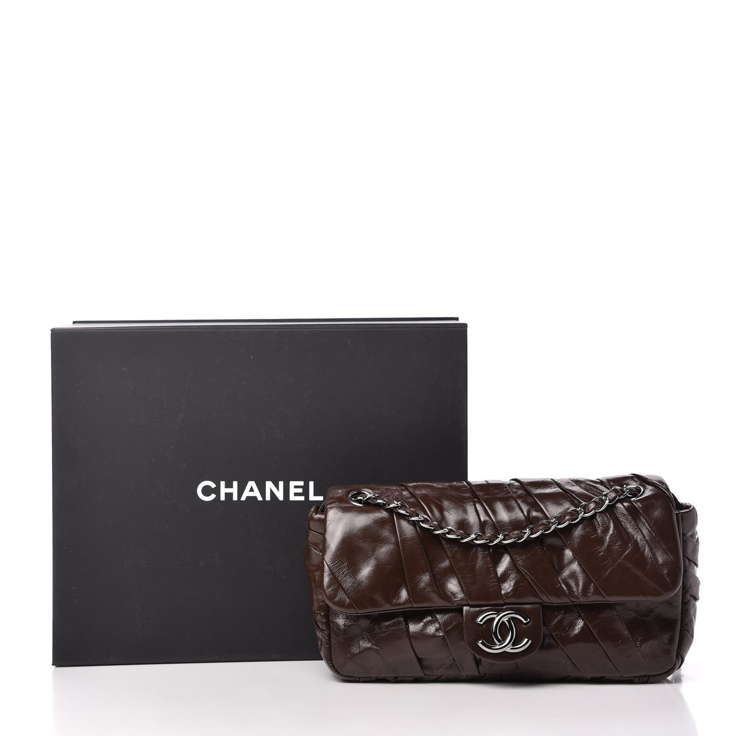 Glazed Calfskin Twisted Medium Flap Brown