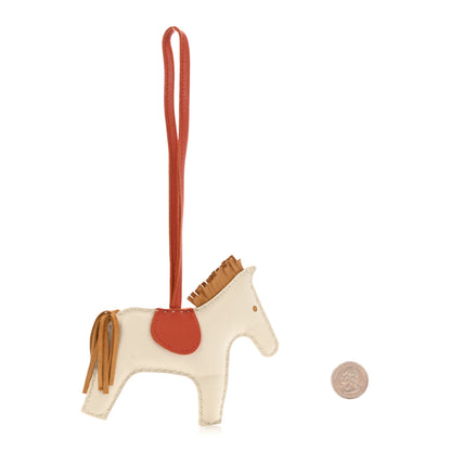 Hermes Milo Lambskin Grigri Rodeo Horse Bag Charm MM Craie Sesame Cornaline 2 of 5